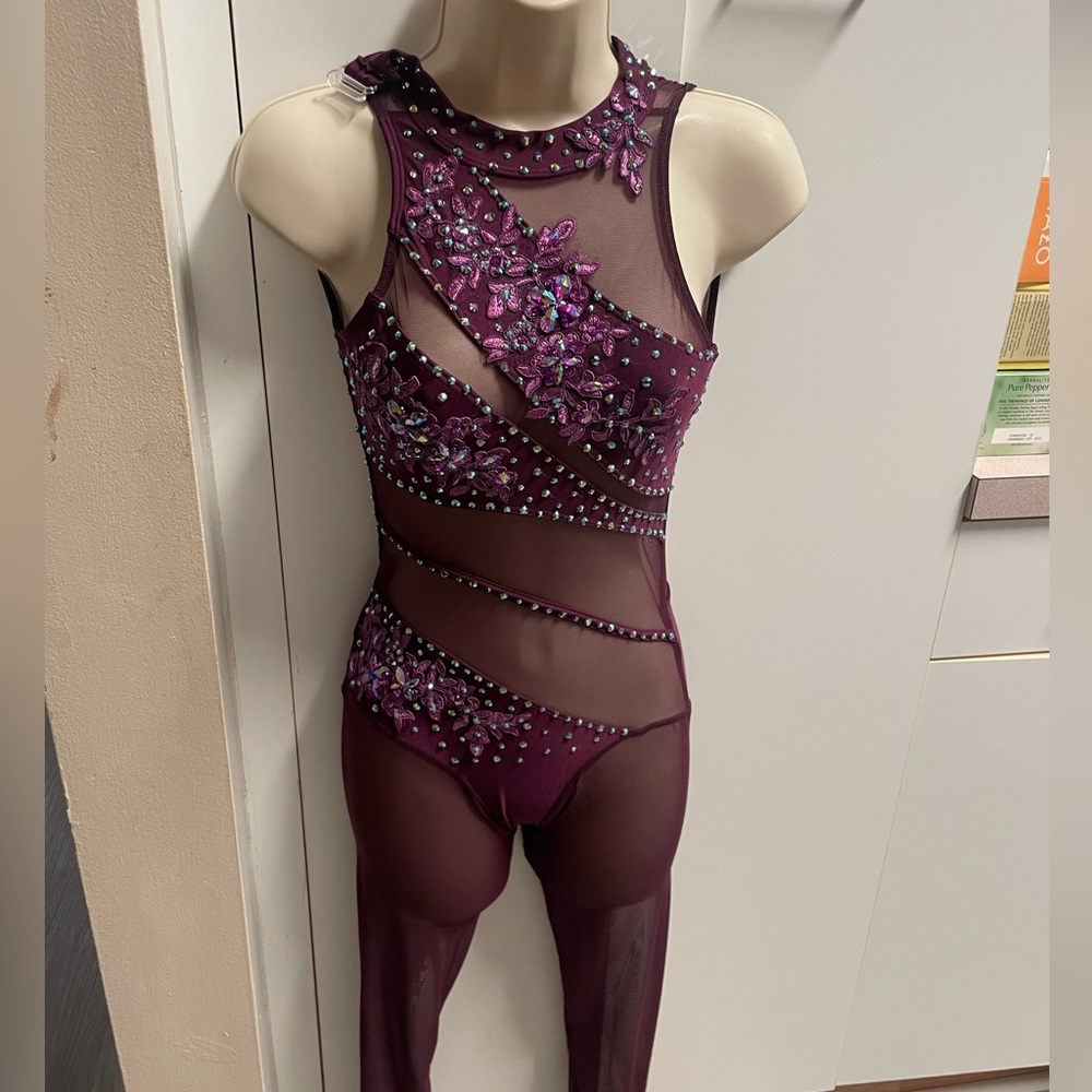 Aadancecostumes plum colored unitard. Contemporary costume